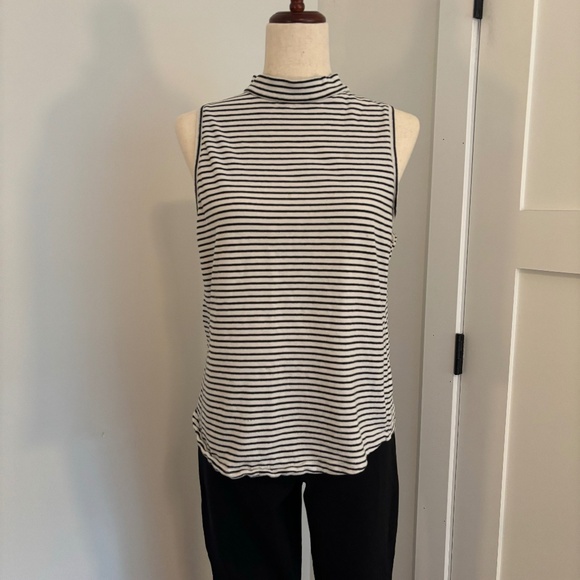 Mock Neck Stripe Tank with Shirt tail - Picture 1 of 4